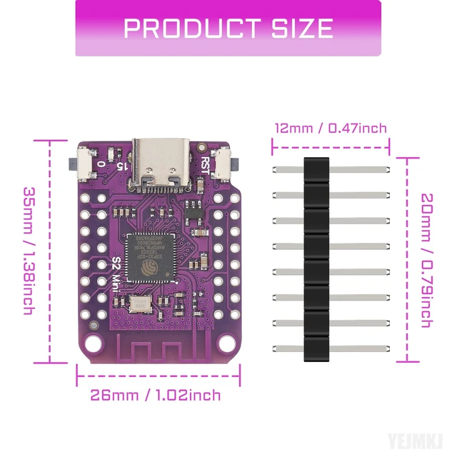 Alt view image 6 of 6 - YEJMKJ 10pcs ESP32 S2 Mini V1.0.0 WiFi Board Based ESP32-S2FN4R2 ESP32-S2 | ESP32 S2 Mini Board 4MB Flash 2MB PSRAM USB Type-C Connect Mini Module for MicroPython