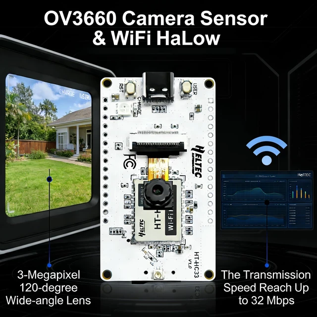 Alt view image 3 of 7 - Heltec ESP32-S3 CAM Deve Board with Wi-Fi HaLow OV3660 Camera Sensor | 2.4GHz Wi-Fi, BLE 5.0, Long-range Fast Transmission 1~2km 32 Mbps, 8MB PSRAM 16MB Flash, for Arduino IoT