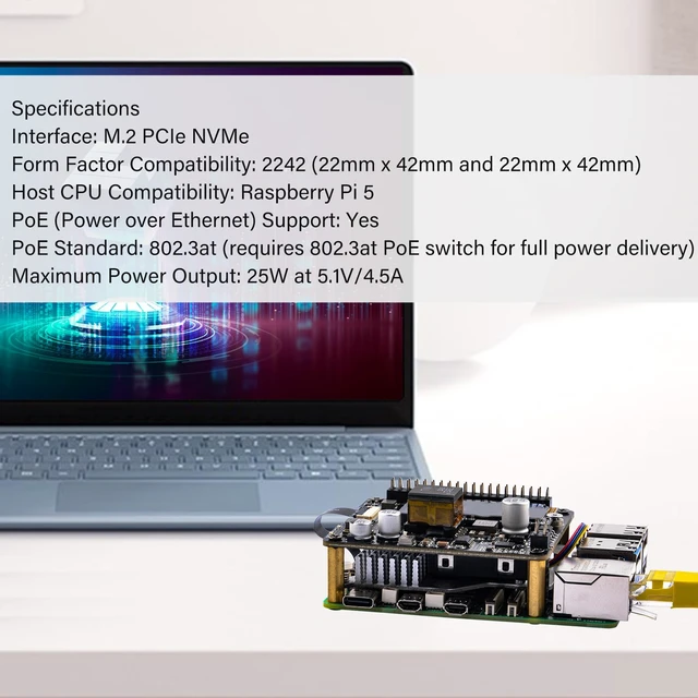 Alt view image 5 of 6 - GeeekPi P31 M.2 NVME M-Key PoE+ HAT with Official Active Cooler for Raspberry Pi 5, Support M.2 NVMe SSD 2230 2242