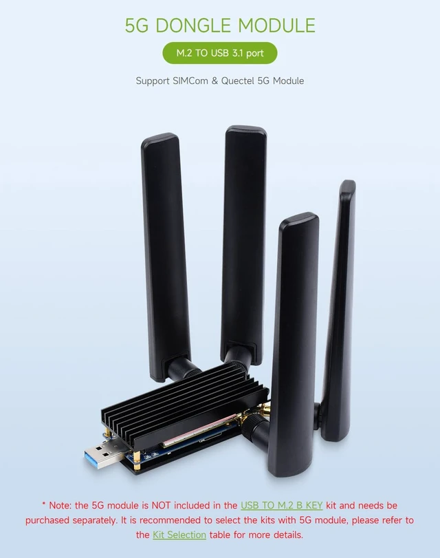 Alt view image 3 of 7 - Waveshare 5G DONGLE Module Quad Antennas USB3.1 Port Aluminum Alloy Heatsink M.2 Key B Interface, 5G Module Not Included.