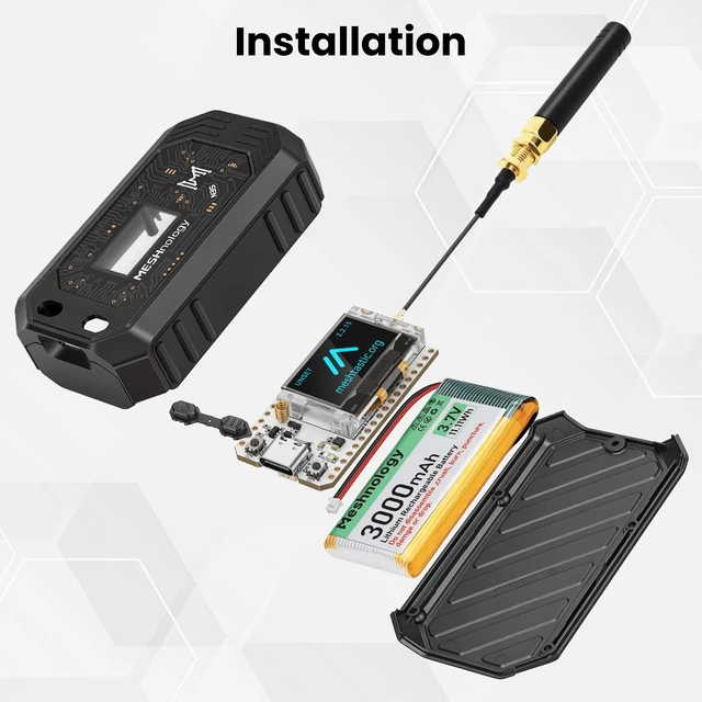 Alt view image 7 of 7 - Meshnology ESP32 LoRa V3 Board + 3000mAh Battery + Case (N35Plus, 1 Set) | 2.4GHz SX1262, with 915 MHz Antenna, WiFi, Blue Tooth, CP2102, 0.96 OLED Display, Type C, for Meshtastic Ar duino IoT