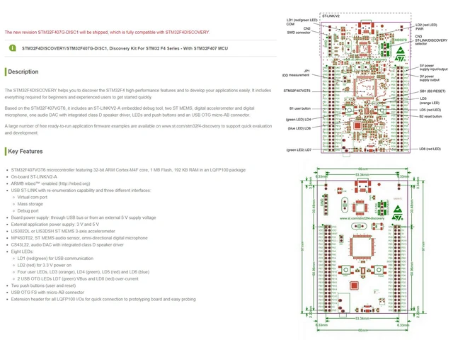 Alt view image 7 of 7 - Waveshare STM32F4DISCOVERY STM32 Discovery Kit for STM32 F4 series7 32-bit ARM Cortex-M4F Core 1 MB Flash 192 KB RAM STM32F4 Discovery Board
