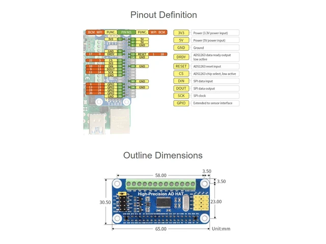 Alt view image 4 of 6 - Waveshare High-Precision AD HAT, Compatible with Raspberry Pi 5/4B/3B/Zero/Zero W/Zero 2W/Pico/Pico W/Pico WH and Jetson Nano, ADS1263 10-ch 32-bit ADC