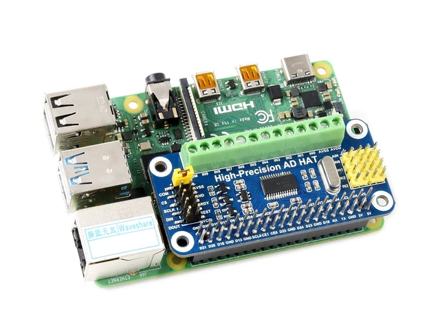 Alt view image 5 of 6 - Waveshare High-Precision AD HAT, Compatible with Raspberry Pi 5/4B/3B/Zero/Zero W/Zero 2W/Pico/Pico W/Pico WH and Jetson Nano, ADS1263 10-ch 32-bit ADC