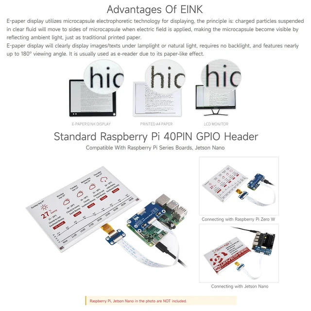 Alt view image 5 of 7 - Waveshare 7.5inch E-Paper E-Ink Display HAT Compatible with Raspberry Pi 5/4B/3B/Zero/Zero W/Zero 2W/Pico/Pico W/Pico WH, 800×480 Pixels Red/Black/White Three-Color SPI Interface