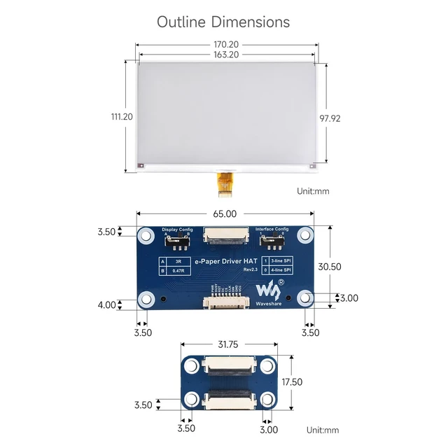 Alt view image 7 of 7 - Waveshare 7.5inch E-Paper E-Ink Display HAT Compatible with Raspberry Pi 5/4B/3B/Zero/Zero W/Zero 2W/Pico/Pico W/Pico WH, 800×480 Pixels Red/Black/White Three-Color SPI Interface