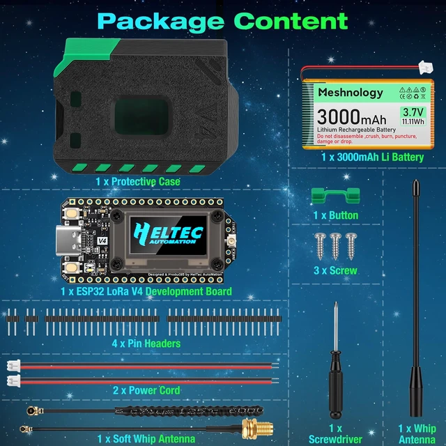 Alt view image 6 of 7 - Meshnology ESP32 LoRa V4 Kit, 915MHz ESP32-S3 SX1262, 2PCS | 28dBm LoRa radio, 16MB Flash, 2MB PSRAM, 3000mAh Battery, Case, Antenna, Firmware Setup for Ar duino LoRaWAN IoT