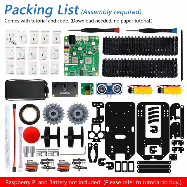 Alt view image 2 of 7 - Freenove Tank Robot Kit for Raspberry Pi 5 4 B 3 B+ Zero 2 W, Crawler Chassis, Grab Objects, Ball Tracing, Line Tracking, Obstacle Avoidance, App Control, Camera, Servo (Raspberry Pi NOT Included)
