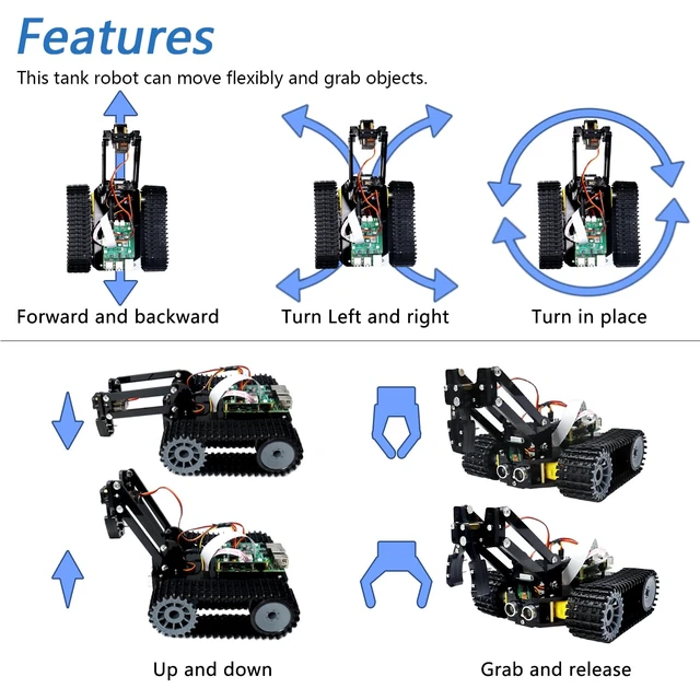 Alt view image 3 of 7 - Freenove Tank Robot Kit for Raspberry Pi 5 4 B 3 B+ Zero 2 W, Crawler Chassis, Grab Objects, Ball Tracing, Line Tracking, Obstacle Avoidance, App Control, Camera, Servo (Raspberry Pi NOT Included)
