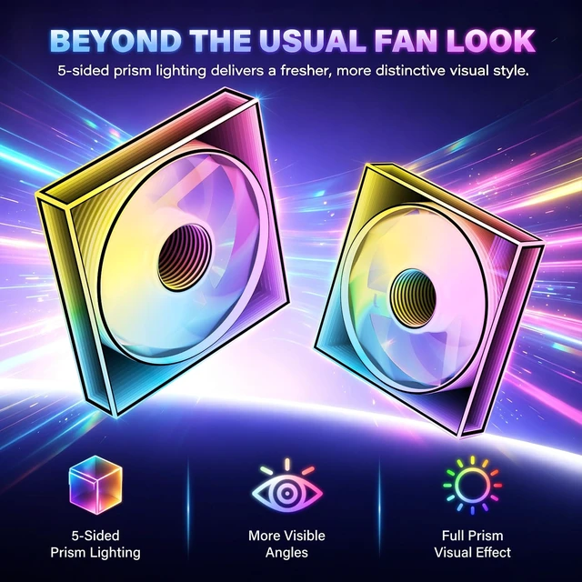 Alt view image 4 of 7 - SK7-UTL X3 Argb Pwm Fans:5-Sided Infinite Mirror & Axis Infinite Mirror Light Effect,1550±10% RPM 120mm PWM Case Fan-Forward Fan