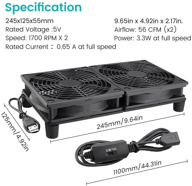 Alt view image 2 of 7 - Wathai 240mm Router Cooling Fan for Computer Cooler Small Box 5V USB | USB Powered Multi Speed Electronics Cooling Pad, Modem Receiver TV Box Amplifier Receiver Stand, Small Computer Fans