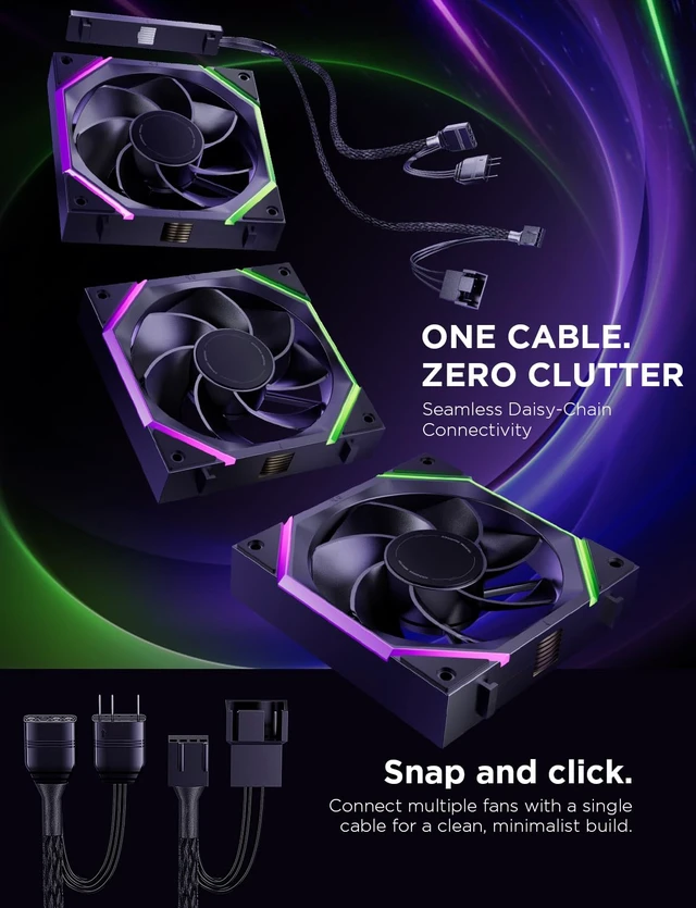Alt view image 3 of 7 - AsiaHorse Nyota Pro 120mm PC Fans ARGB PWM, Modular Daisy-Chain Design, Dual-Zone Asynchronous Lighting, 18 Addressable LEDs, 2000RPM High Airflow 61.5CFM, Low Noise 29dB, for PC Case & Liquid Cooler