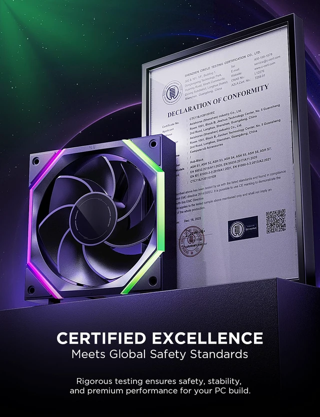 Alt view image 7 of 7 - AsiaHorse Nyota Pro 120mm PC Fans ARGB PWM, Modular Daisy-Chain Design, Dual-Zone Asynchronous Lighting, 18 Addressable LEDs, 2000RPM High Airflow 61.5CFM, Low Noise 29dB, for PC Case & Liquid Cooler
