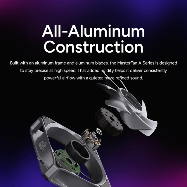 Alt view image 3 of 7 - Cooler Master MasterFan A140 Case Fan, High Air Pressure, Aluminum Blades | 140mm Fan Size, High Air Pressure, Aluminum Blades, PWM Quiet Cooling Three-Phase Motor, 0.6mm Tip Clearance, Aluminum Frame