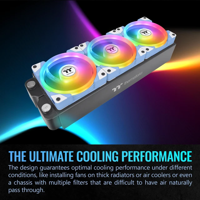 Alt view image 6 of 6 - Thermaltake SWAFAN EX 14 ARGB 140mm Cooling Fan, Hydrangea Blue, 3-Fan pcak, 500~2000 RPM, Magnetic Connection, Reversable Blades, sync with MB RGB Software, CL-F184-PL14BU-A