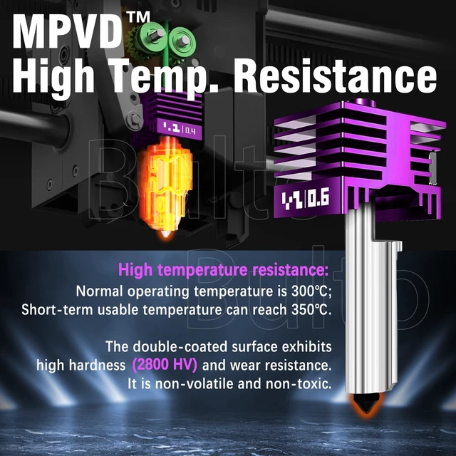 Alt view image 3 of 7 - 2 Pcs Upgraded 0.6mm A2L/P2S/H2D/H2C/H2S/X2D Hotend Kit with Anti-Stick MPVD Coating, High Speed Hardened Steel P2S Nozzle for Bambu Lab P2S,H2 Series,A1,A1MINI, A2L,Bamboo Lab Accessories & Parts
