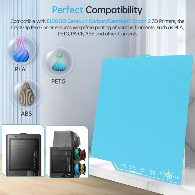 Alt view image 4 of 7 - BIQU Cryogrip Pro Frostbite Cold Build Plate Compatible with ELEGOO CC/CC 2 3D Printers 260x283MM Centauri Carbon Build Plate Double-Sided Upgrade Room Temperature Print Removable Surface Platform