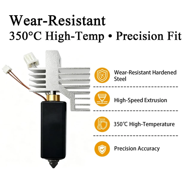 Alt view image 2 of 7 - 3PK 0.2/0.4/0.6MM CC2 Hardened Steel Ceramic Hotend for Centauri Carbon 2 | 350°C Heat-Resistant Print Head, Quick-Detachable Nozzles 500 mm/s High Rapid with Heater Cartridge Heating Block for Elegoo