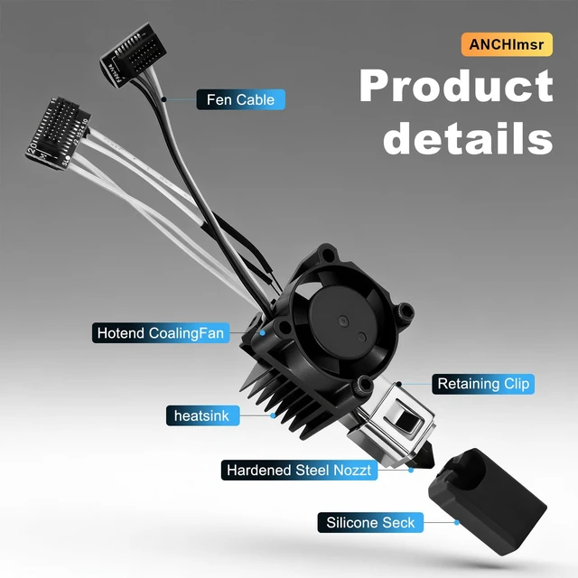Alt view image 7 of 7 - P1P, P1S Hotend Complete Kit for Bamboo Lab 3D Printers, 0.4mm Nozzle | Full Assembly 0.4 mm Hardened-Steel Nozzle, Ceramic Heater, Thermistor, Fan and Extruder Heating Block Replacement