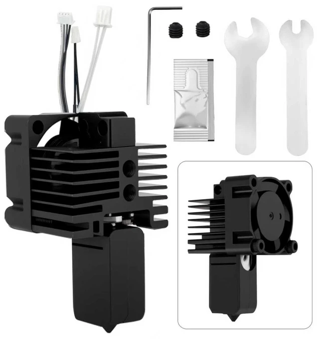 Main image of Bamboo X1, X1C Hotend Kit, Complete Assembly Kit for X1 Series 3D Printer, Hardened Steel Hot End with Fan,0.4mm Nozzle,Ceramic Heater,Thermistor,Heat Block, Fan and Extruder Heating Block Replacement