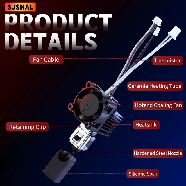 Alt view image 3 of 7 - Bamboo X1, X1C Hotend Kit, Complete Assembly Kit for X1 Series 3D Printer, Hardened Steel Hot End with Fan,0.4mm Nozzle,Ceramic Heater,Thermistor,Heat Block, Fan and Extruder Heating Block Replacement