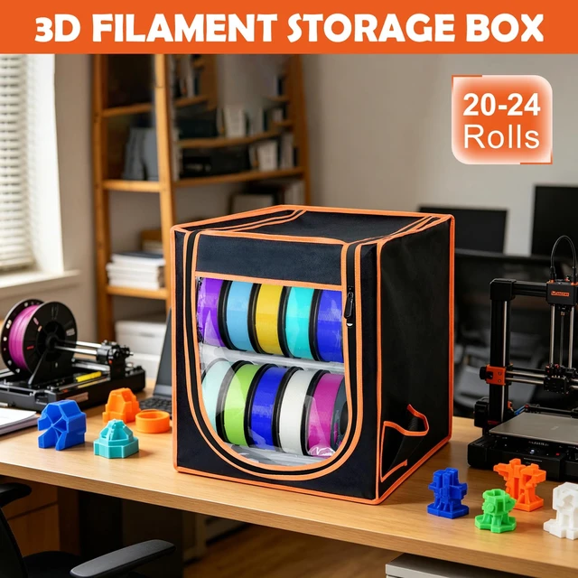 Alt view image 3 of 7 - bruwaa 3D Printer Filament Storage Box, 2-Tier Metal Filament Rack & Spool Holder (Holds up to 20-24 Spools), Dustproof with Built-in Desiccant Pockets for PLA ABS PETG, Moisture Resistant