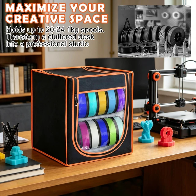 Alt view image 2 of 7 - bruwaa 3D Printer Filament Storage Box, 2-Tier Metal Filament Rack & Spool Holder (Holds up to 20-24 Spools), Dustproof with Built-in Desiccant Pockets for PLA ABS PETG, Moisture Resistant