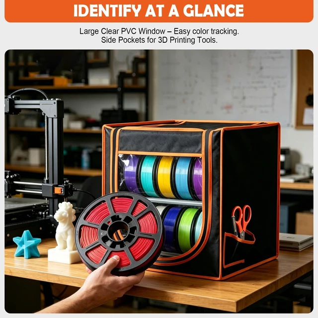 Alt view image 6 of 7 - bruwaa 3D Printer Filament Storage Box, 2-Tier Metal Filament Rack & Spool Holder (Holds up to 20-24 Spools), Dustproof with Built-in Desiccant Pockets for PLA ABS PETG, Moisture Resistant