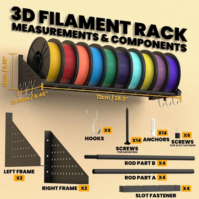 Alt view image 3 of 6 - 2 Racks 3D Printer Filament Storage Rack Wall Mount Shelf Holds 20 Spools 1kg Spools Heavy Duty 60kg Capacity with Pegboard Side Panels Filament Rack 3D Filament Storage Accessories Organizer
