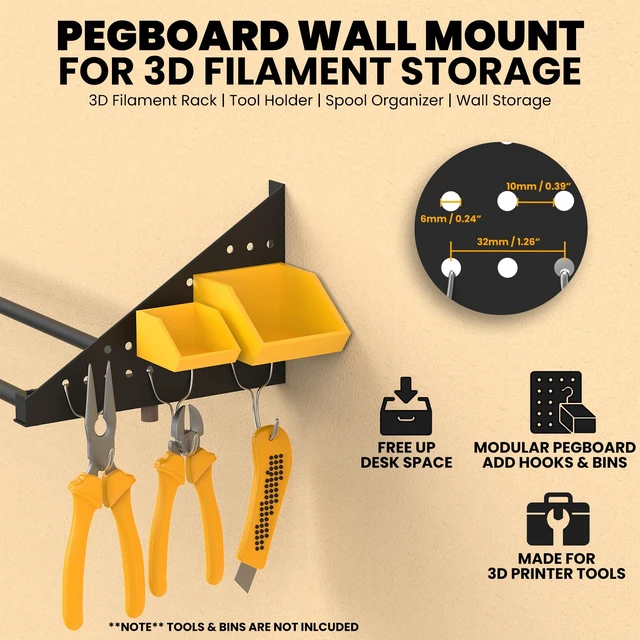 Alt view image 2 of 6 - 2 Racks 3D Printer Filament Storage Rack Wall Mount Shelf Holds 20 Spools 1kg Spools Heavy Duty 60kg Capacity with Pegboard Side Panels Filament Rack 3D Filament Storage Accessories Organizer