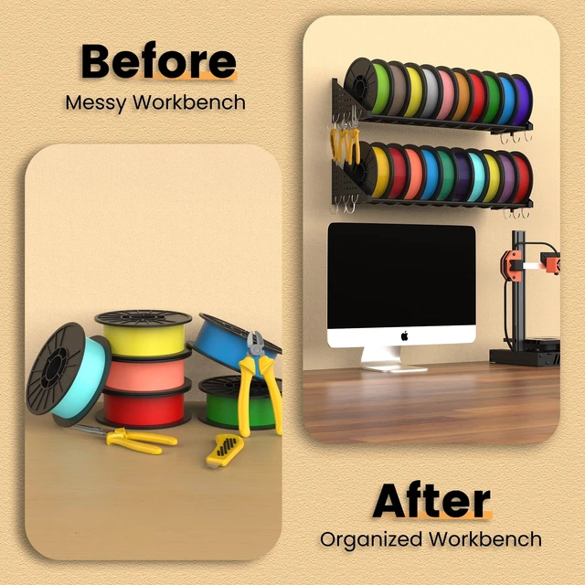 Alt view image 6 of 6 - 2 Racks 3D Printer Filament Storage Rack Wall Mount Shelf Holds 20 Spools 1kg Spools Heavy Duty 60kg Capacity with Pegboard Side Panels Filament Rack 3D Filament Storage Accessories Organizer
