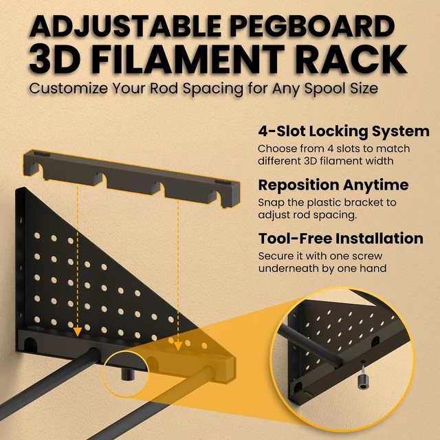 Alt view image 4 of 6 - 2 Racks 3D Printer Filament Storage Rack Wall Mount Shelf Holds 20 Spools 1kg Spools Heavy Duty 60kg Capacity with Pegboard Side Panels Filament Rack 3D Filament Storage Accessories Organizer