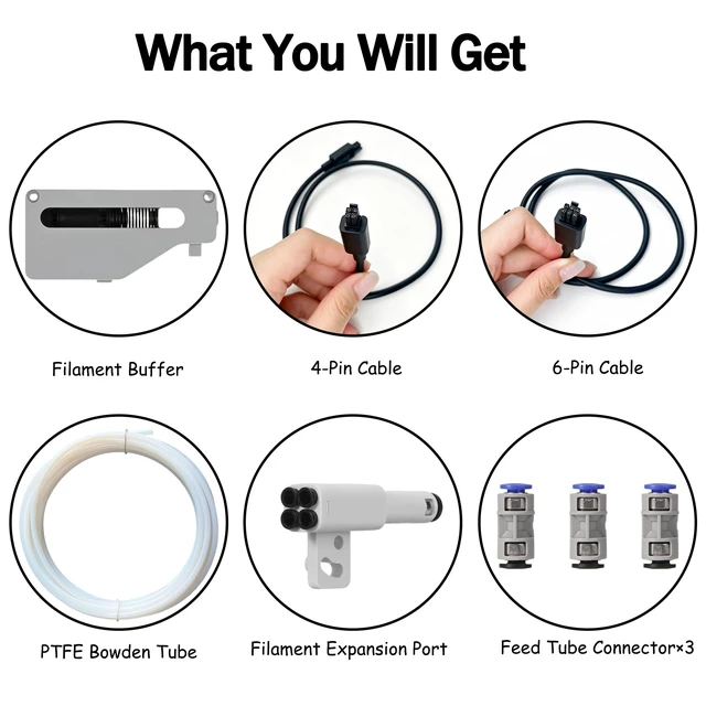 Alt view image 2 of 7 - 4-in-1 AMS Hub Filament Buffer Kit for 3D Printers, AMS Hub Replacement, Multi-Color Printing Expansion, 4 Input 1 Output, Includes Buffer & PTFE Adapter, Compatible with X1, P1P, P1S