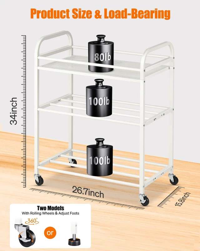 Alt view image 4 of 6 - AHOWPD 3D Printer Filament Storage Rack, Rolling Cart for 40pcs Filaments | 3-tier heavy duty metal 3d printing filaments organizer with Wheels, Spool holders for PLA/ABS/TPU, White