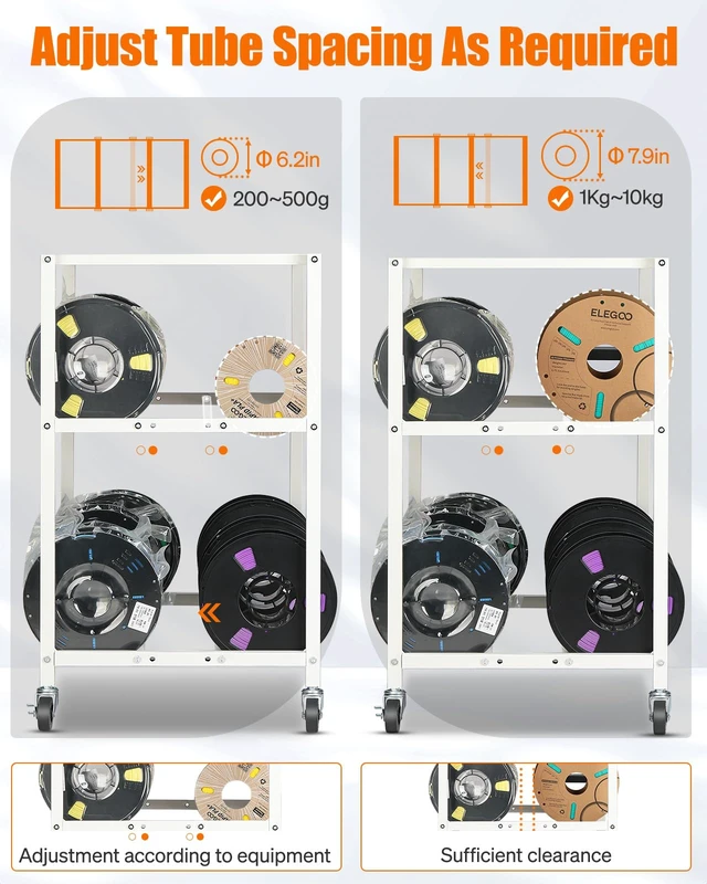 Alt view image 5 of 6 - AHOWPD 3D Printer Filament Storage Rack, Rolling Cart for 40pcs Filaments | 3-tier heavy duty metal 3d printing filaments organizer with Wheels, Spool holders for PLA/ABS/TPU, White
