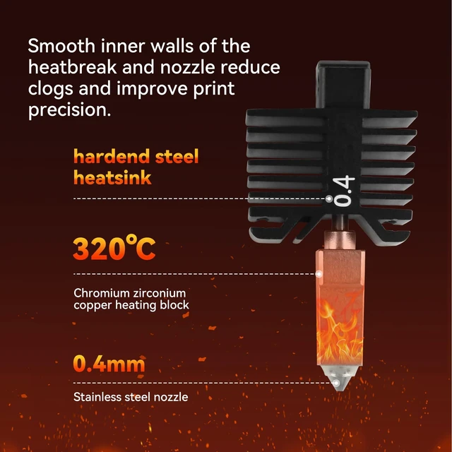 Alt view image 2 of 7 - ENOMAKER P1P,P1S Hotend Complete Kit,Hardened Steel 0.4mm Nozzle | Full Assembly Hot End with Fan,Thermistor,Ceramic Heater,Extruder Heating Block,Print Head Tip for Bambu P1 Series 3D Printer