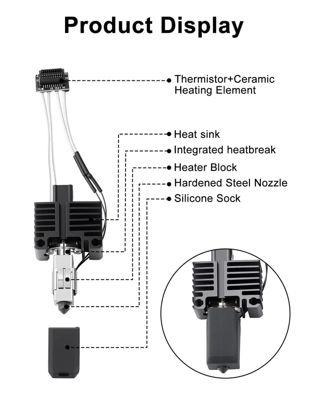 Alt view image 7 of 7 - Mviioe 4PCS 0.4mm Hardened Steel P1S Nozzle Hotend Compatible with Bambu Lab P1S P1P