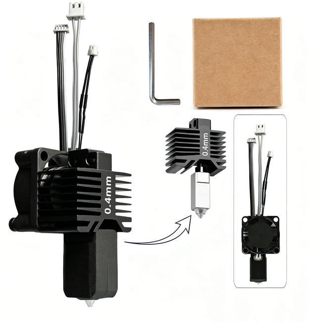 Main image of Bambuu Lab X1 X1C Hotend Complete Kit, 0.4MM Hardened Steel Nozzle Full Assembly with Fan, Ceramic Heater, Nozzle, Thermistor, Extruder Heating Block Replacement for Bambu Lab X1 Series 3D Printer
