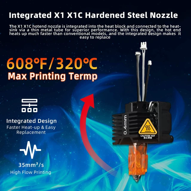 Alt view image 3 of 7 - Bambuu Lab X1 X1C Hotend Complete Kit, 0.4MM Hardened Steel Nozzle Full Assembly with Fan, Ceramic Heater, Nozzle, Thermistor, Extruder Heating Block Replacement for Bambu Lab X1 Series 3D Printer