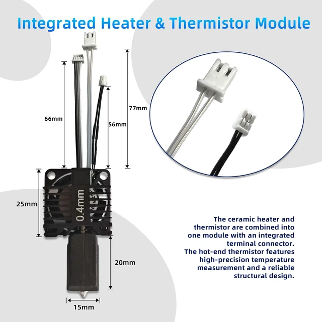 Alt view image 6 of 7 - Bambuu Lab X1 X1C Hotend Complete Kit, 0.4MM Hardened Steel Nozzle Full Assembly with Fan, Ceramic Heater, Nozzle, Thermistor, Extruder Heating Block Replacement for Bambu Lab X1 Series 3D Printer