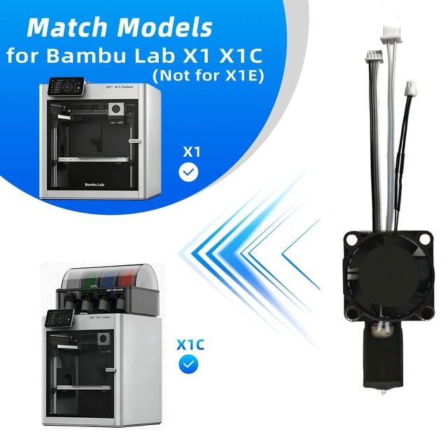 Alt view image 7 of 7 - Bambuu Lab X1 X1C Hotend Complete Kit, 0.4MM Hardened Steel Nozzle Full Assembly with Fan, Ceramic Heater, Nozzle, Thermistor, Extruder Heating Block Replacement for Bambu Lab X1 Series 3D Printer