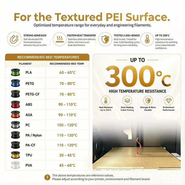 Alt view image 4 of 7 - Upgraded 410x410mm for Kobra Max Build Plate PEI Sheet,Smooth/Textured PET+PEI, Spring Steel Heated Bed with Magnetic Base for Voron 400,Anycubi Kobra Max,Chiron, CR-10 S4,CR-6 Max 3D Printer.