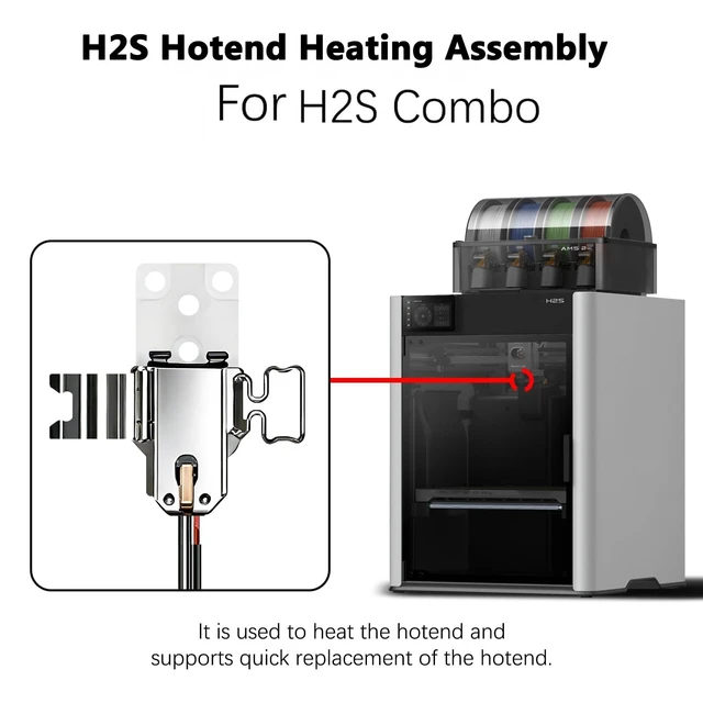 Alt view image 5 of 7 - H2S Hotend Heating Assembly Kit for Bambu Lab H2S 3D Printer, H2S Hotend Assembly Extruder Parts Quick-Change with Heater Cartridge and Thermistor, Base Clip