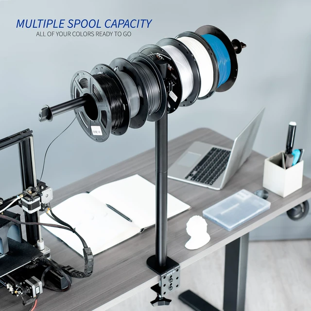 Alt view image 3 of 7 - VIVO Black Clamp-on Steel Filament Holder for 3D Printer, STAND-3DRH | Height Adjustable Spool Support, Holds up to 8 Standard Reels, 22 lbs Total Capacity