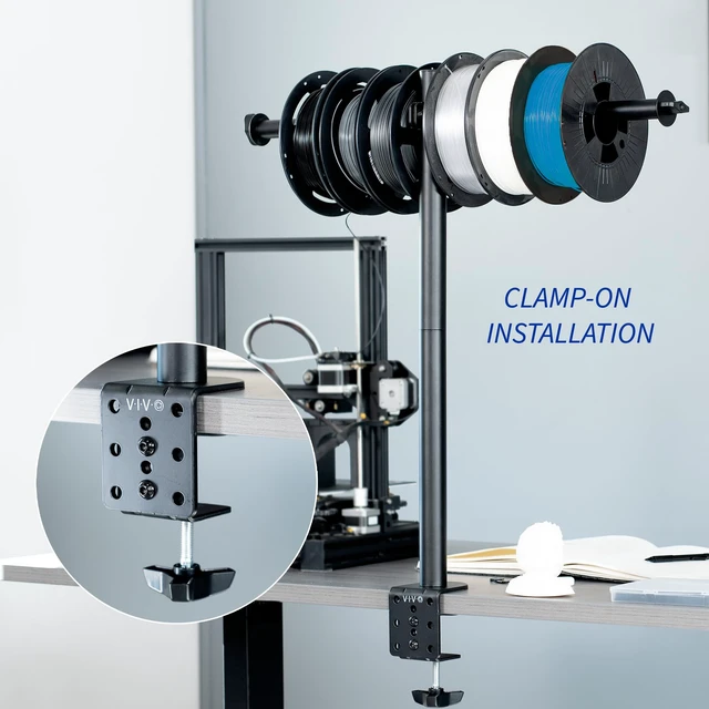 Alt view image 7 of 7 - VIVO Black Clamp-on Steel Filament Holder for 3D Printer, STAND-3DRH | Height Adjustable Spool Support, Holds up to 8 Standard Reels, 22 lbs Total Capacity