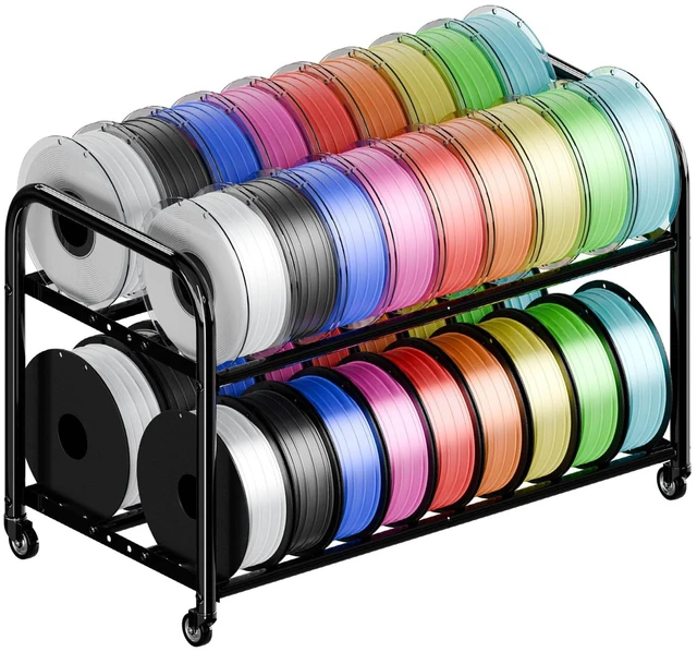 Main image of 3D Printer Filament Storage Rack with Wheels, Rolling Cart, 40+ Spool Shelf | Adjustable for 250g-1KG Spools, 360° Smooth Wheels, Compact 16.5" Wide, Tool-free Assembly. Holds 40 1kg Spools