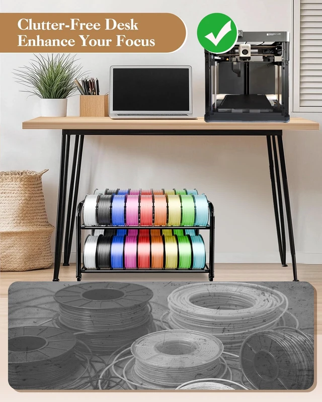 Alt view image 2 of 7 - 3D Printer Filament Storage Rack with Wheels, Rolling Cart, 40+ Spool Shelf | Adjustable for 250g-1KG Spools, 360° Smooth Wheels, Compact 16.5" Wide, Tool-free Assembly. Holds 40 1kg Spools
