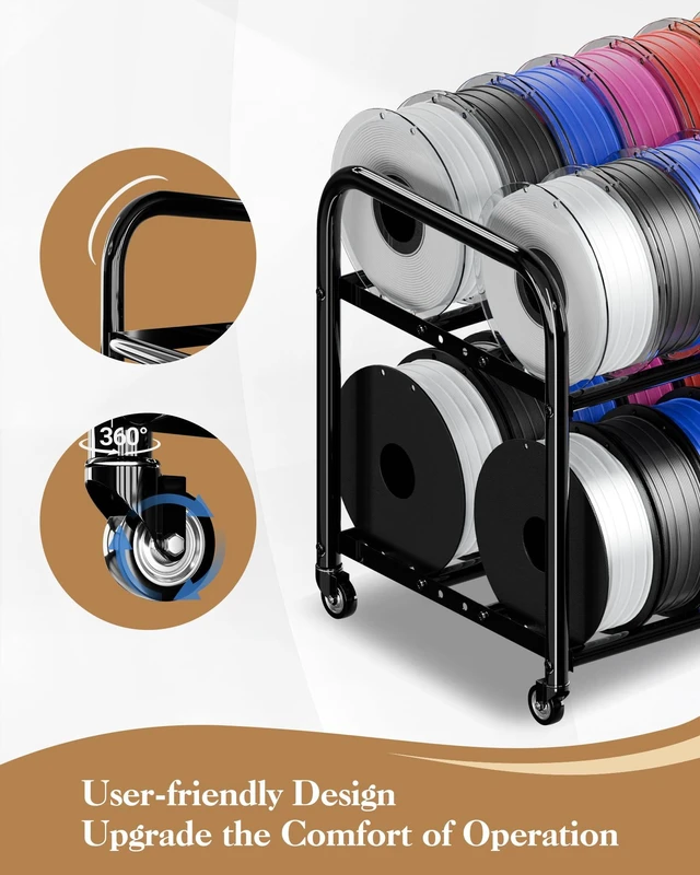 Alt view image 6 of 7 - 3D Printer Filament Storage Rack with Wheels, Rolling Cart, 40+ Spool Shelf | Adjustable for 250g-1KG Spools, 360° Smooth Wheels, Compact 16.5" Wide, Tool-free Assembly. Holds 40 1kg Spools