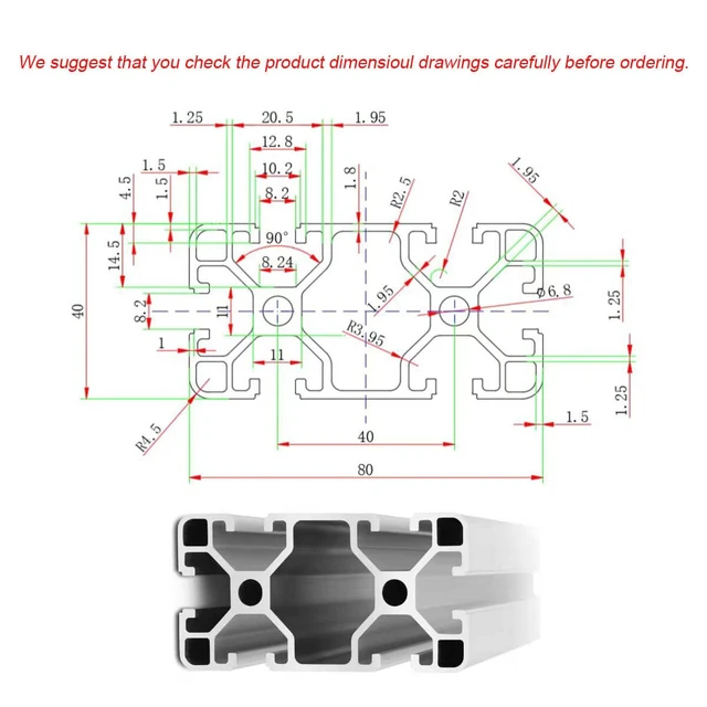 Alt view image 2 of 6 - 4080 T Slot Aluminum Extrusion for 3D Printer Parts and CNC DIY Silver 500mmX2
