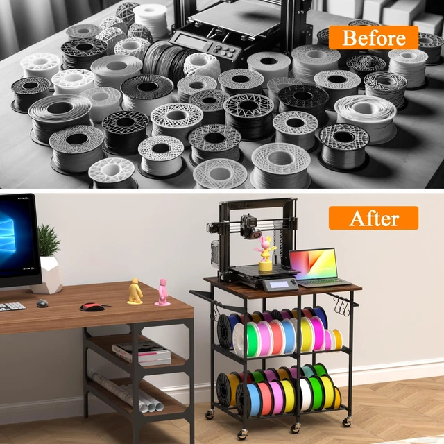 Alt view image 3 of 6 - 3D Printer Stand with Filament Storage Rack, 3D Printer Table Rolling Printer Cart on Wheels, Large Capacity 3D Filament Storage Rack for PLA/ABS/TPU, Filament Storage Rack for Workshop Studio Office